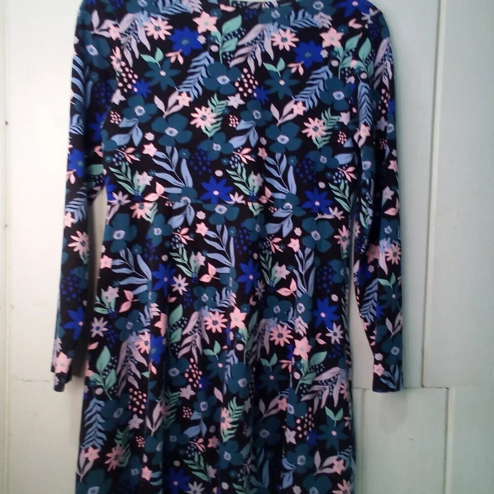 Justice Dress Girls 14 Plus Long Sleeve Floral Pattern Black Blue